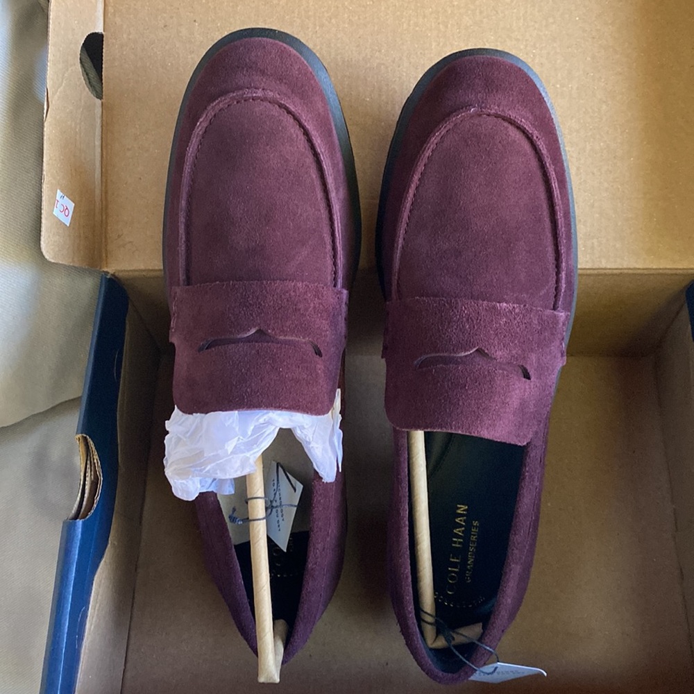 Cole Haan Burgundy Suede Penny Loafers size8 1/2 - Picture 4 of 9